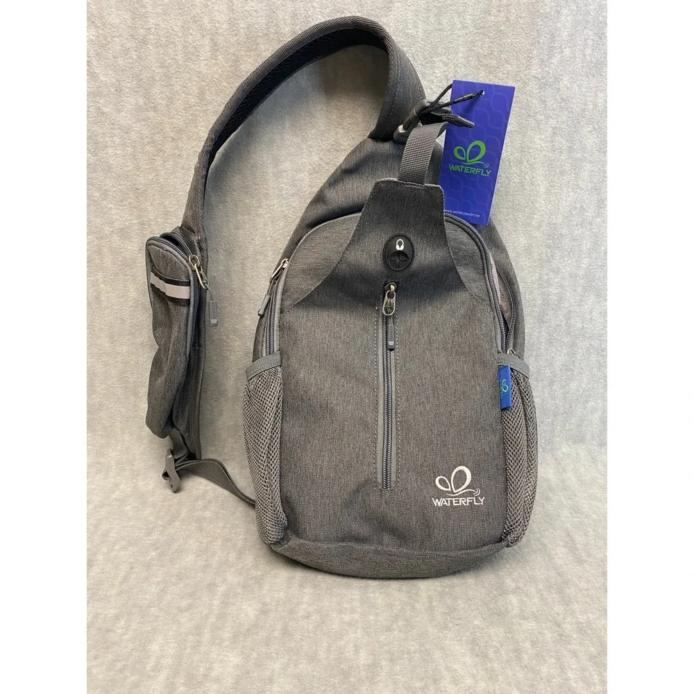 WATERFLY‎ Gray Sling Backpack Crossbody Chest Bag Travel Hiking Shoulder Unisex